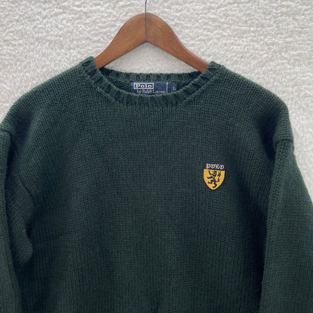 VTG Polo Ralph Lauren Sweater Mens L Heraldic Lion Crest Shield Wool Hong Kong